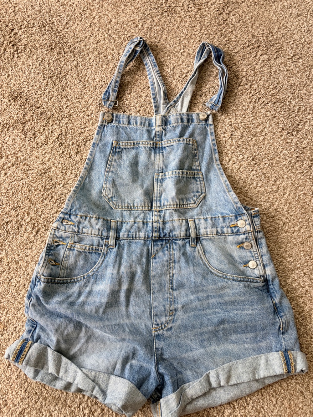 We The Free Light Blue Denim Short Overalls